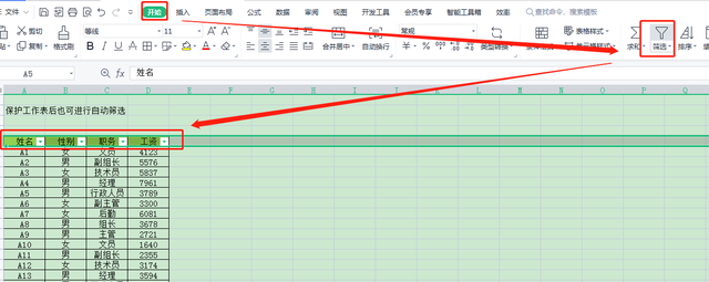 Excel保护工作表后可以自动筛选及一些常用快捷键