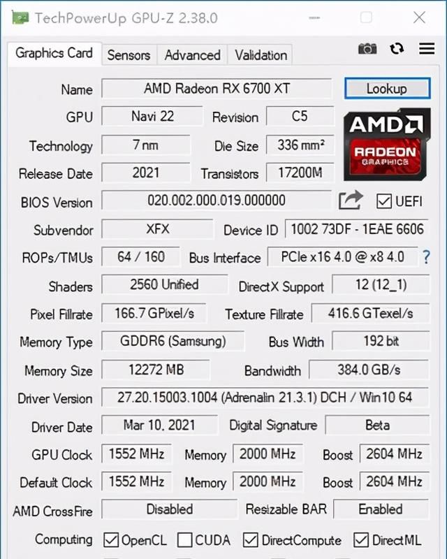 XFX讯景RX 6700 XT雪狼版显卡评测：克制的双槽设计，温度表现亮眼