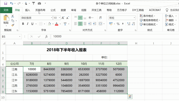 Excel表中数据如何从元切换成万元