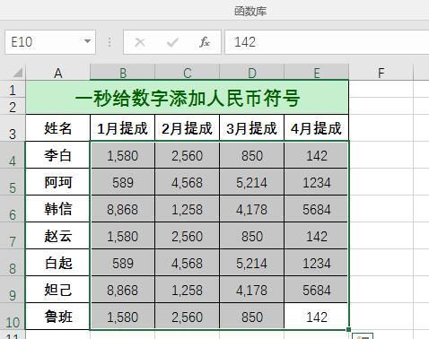 EXCEL小技巧，一秒给数字添加人民币符号