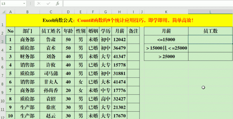 Countif函数的9个统计应用技巧，即学即用，简单高效