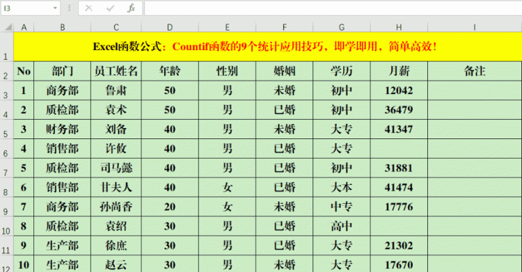 Countif函数的9个统计应用技巧，即学即用，简单高效