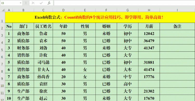 Countif函数的9个统计应用技巧，即学即用，简单高效