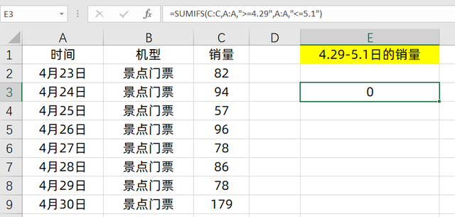 碰到时间条件，Sumifs函数公式，3种用法